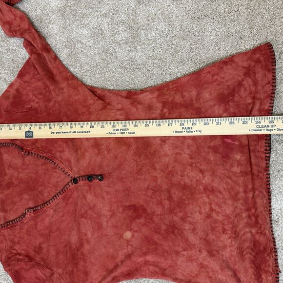 Me & Ko Red Tie Dye Henley Top Large Boho Ribbed Cotton USA Made Retro 60s - Picture 10 of 11